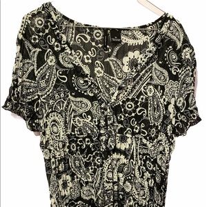 New Directions Black White Floral Paisley XL